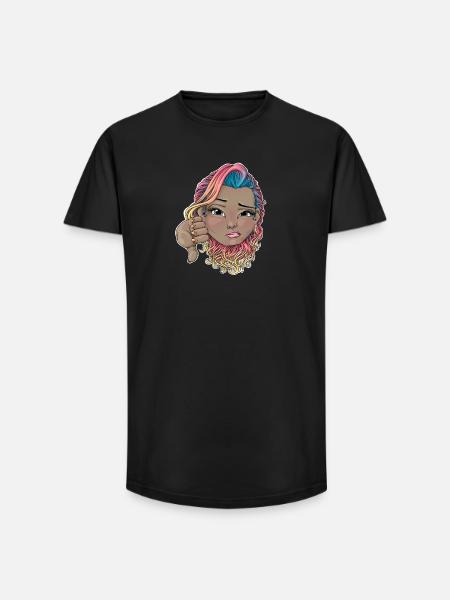 Multicoloured Hair with Disapproval Gesture - Long Fit Men's T-Shirt - black
