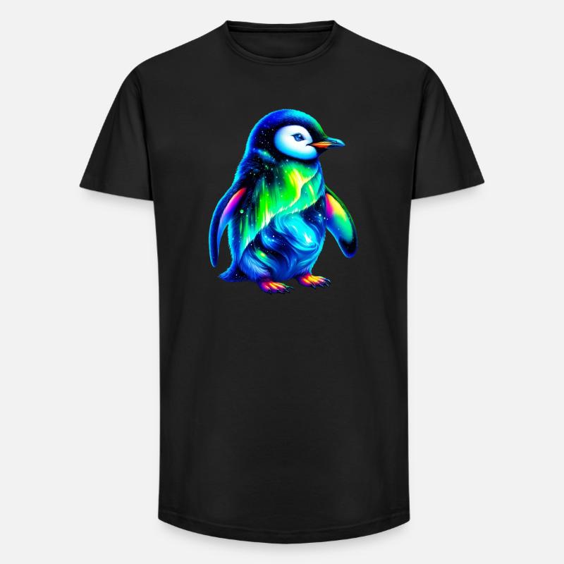Aurora Borealis Pinguin - Long Fit Männer T-Shirt - Schwarz