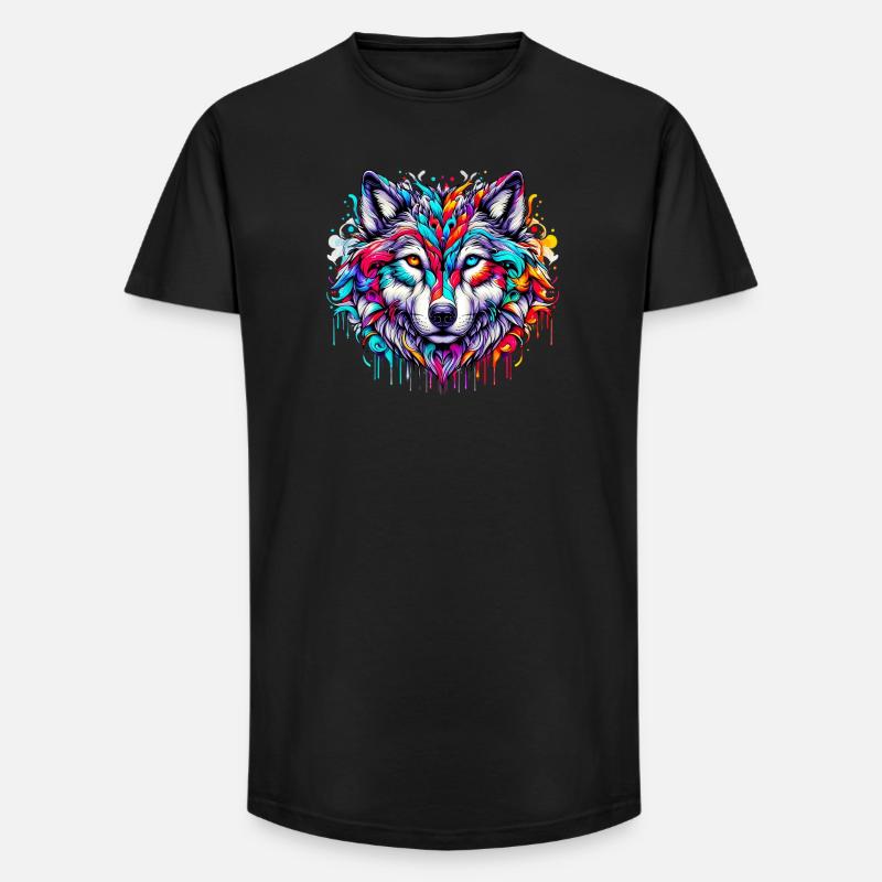 Wolf - Long Fit Männer T-Shirt - Schwarz