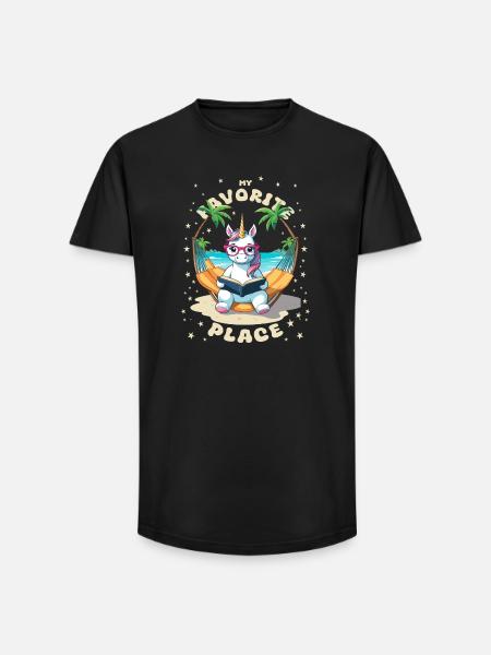 Einhorn mit Buch - Long Fit Männer T-Shirt - Schwarz