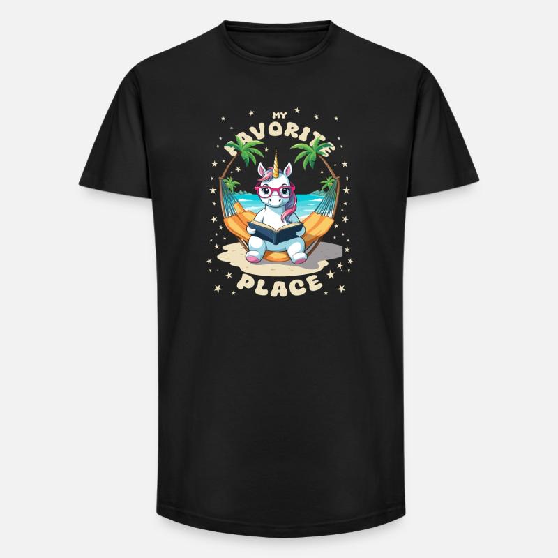 Einhorn mit Buch - Long Fit Männer T-Shirt - Schwarz
