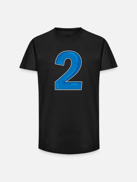 Two - 2 - Number Number - Long Fit Men's T-Shirt - black