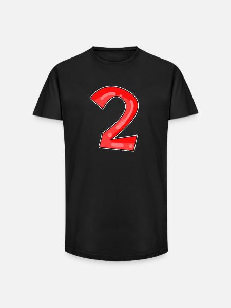 Two - 2 - Number Number - Long Fit Men's T-Shirt - black