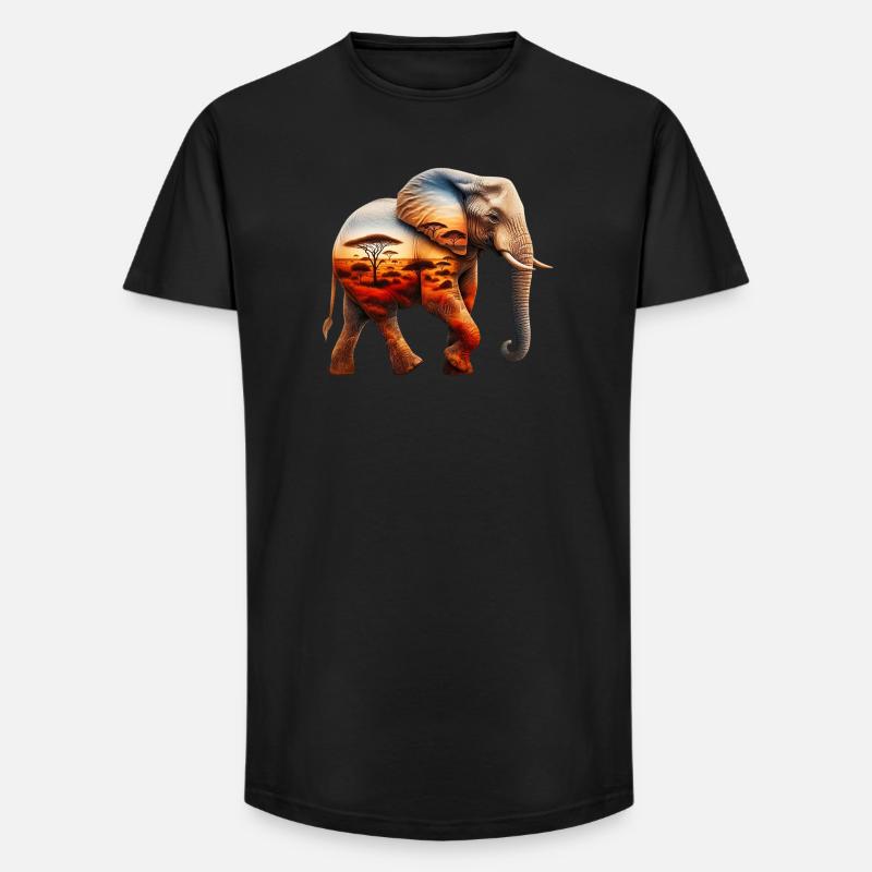 Elefant - Long Fit Männer T-Shirt - Schwarz