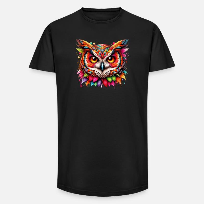 Eule - Long Fit Männer T-Shirt - Schwarz
