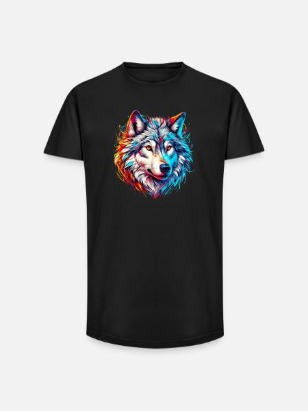 Wolf - Long Fit Männer T-Shirt - Schwarz