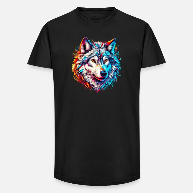 Wolf - Long Fit Männer T-Shirt - Schwarz