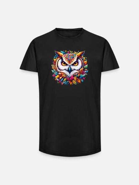 Eule - Long Fit Männer T-Shirt - Schwarz