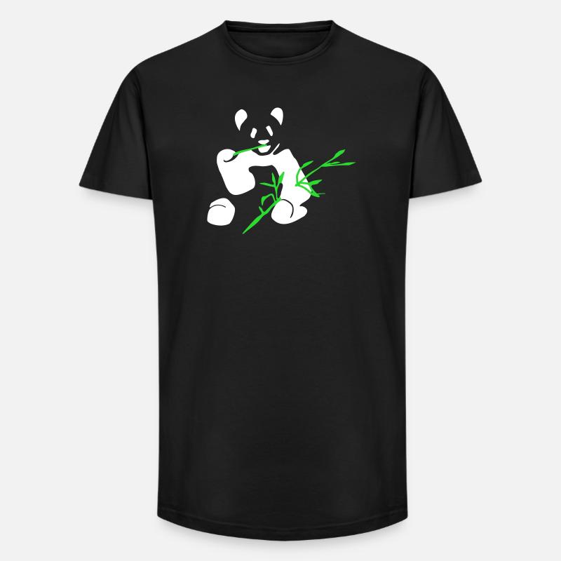 Panda mit Bambus - Long Fit Männer T-Shirt - Schwarz