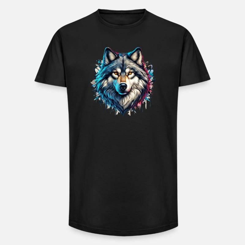 Wolf - Long Fit Men's T-Shirt - black