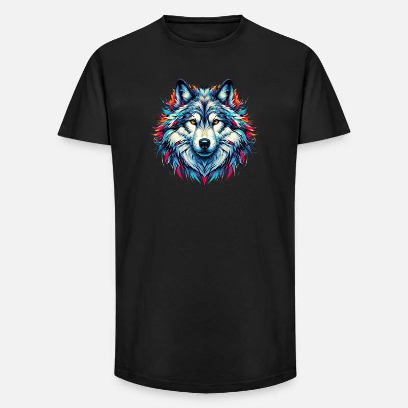 Wolf - Long Fit Männer T-Shirt - Schwarz