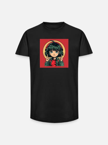 Anime Yeux Verts Fille - T-shirt coupe longue homme - noir