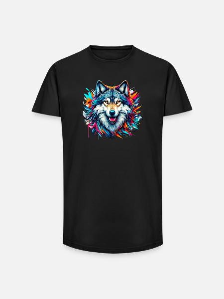 Wolf - Long Fit Männer T-Shirt - Schwarz
