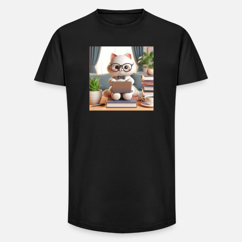 3D-Computer-Katze - Long Fit Männer T-Shirt - Schwarz