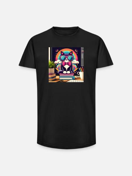 Studious cat with glasses - Long Fit Men's T-Shirt - black