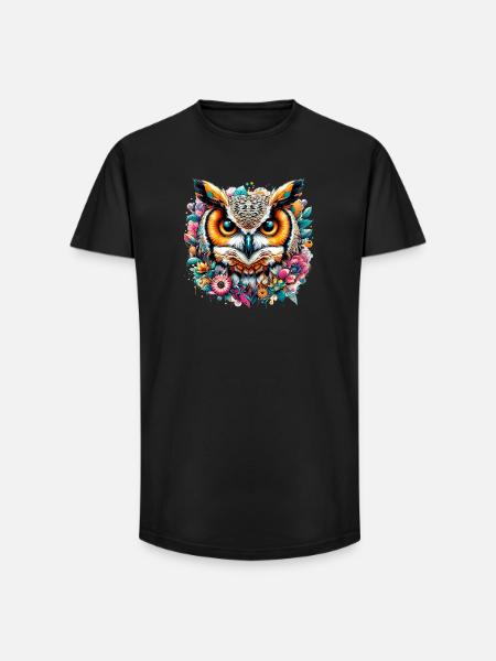Eule - Long Fit Männer T-Shirt - Schwarz