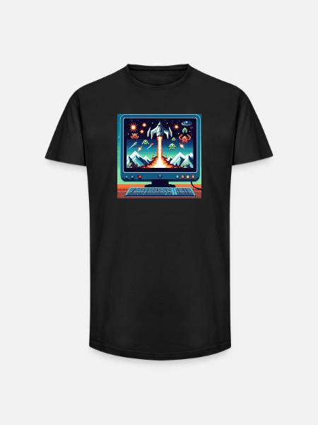 Retro Airplane Game - Long Fit Men's T-Shirt - black