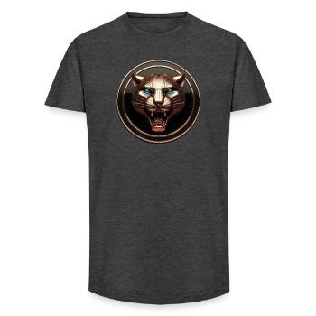 Futuristic Tech Panther Gold - Long Fit Men's T-Shirt - charcoal grey - Front - AI Model Male 185 light (185cm)
