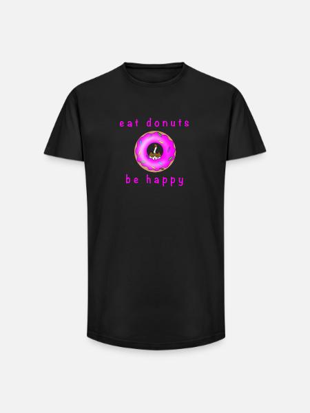 Cat with Donat - Long Fit Men's T-Shirt - black