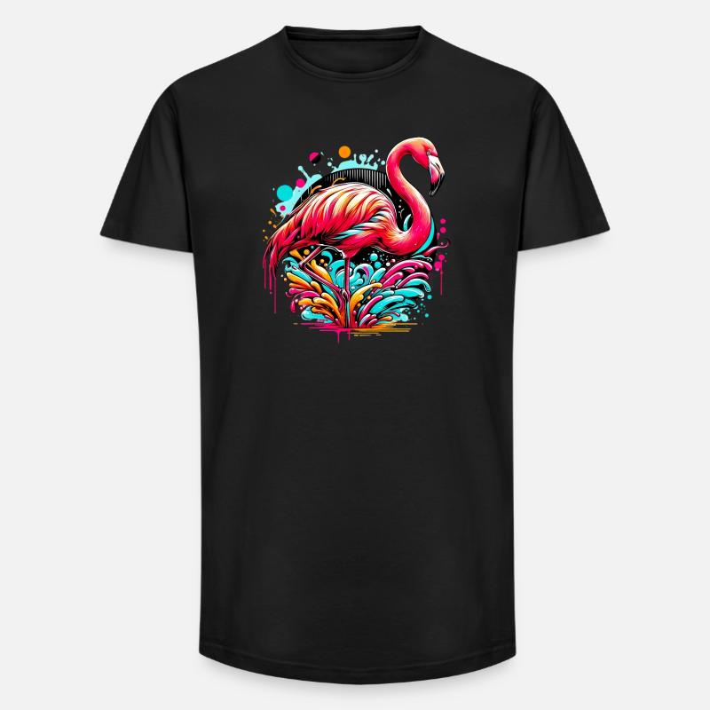 Flamingo - Long Fit Männer T-Shirt - Schwarz