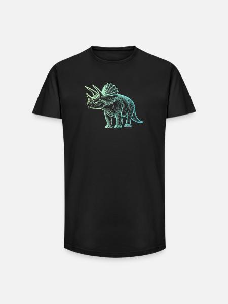 Triceratops Dinosaur Drawing Gradient Blue Green - Long Fit Men's T-Shirt - black