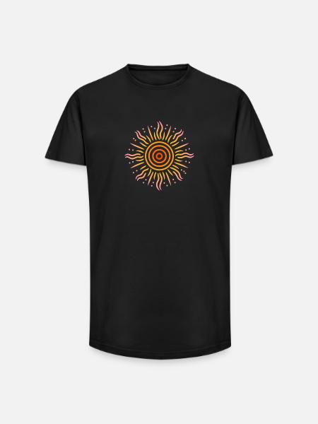 Sun Tribal Patterns Yellow Red Pink - Long Fit Men's T-Shirt - black