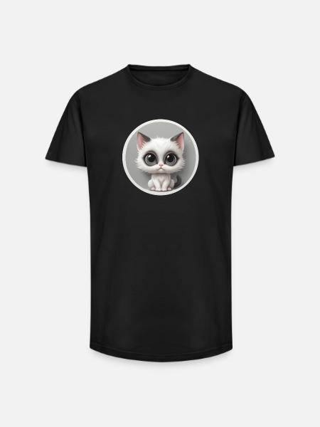 Kawaii Kitten mit Großaugen - Long Fit Männer T-Shirt - Schwarz
