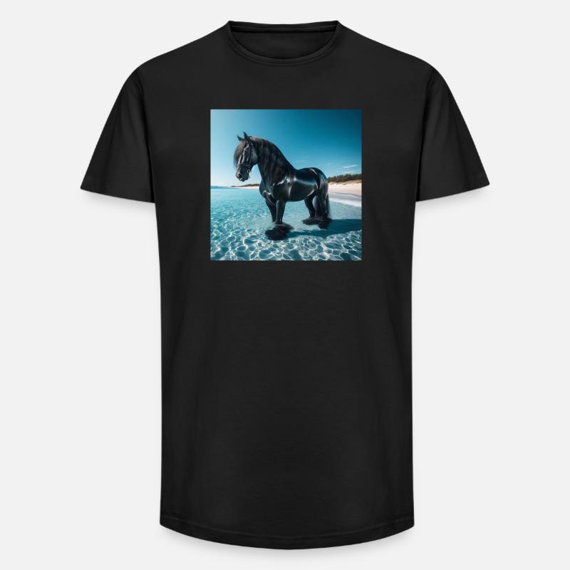 Pferd im Wasser - Long Fit Männer T-Shirt - Schwarz