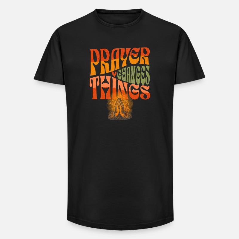 Gebetshände Motiv mit Friedenswunsch - Long Fit Männer T-Shirt - Schwarz