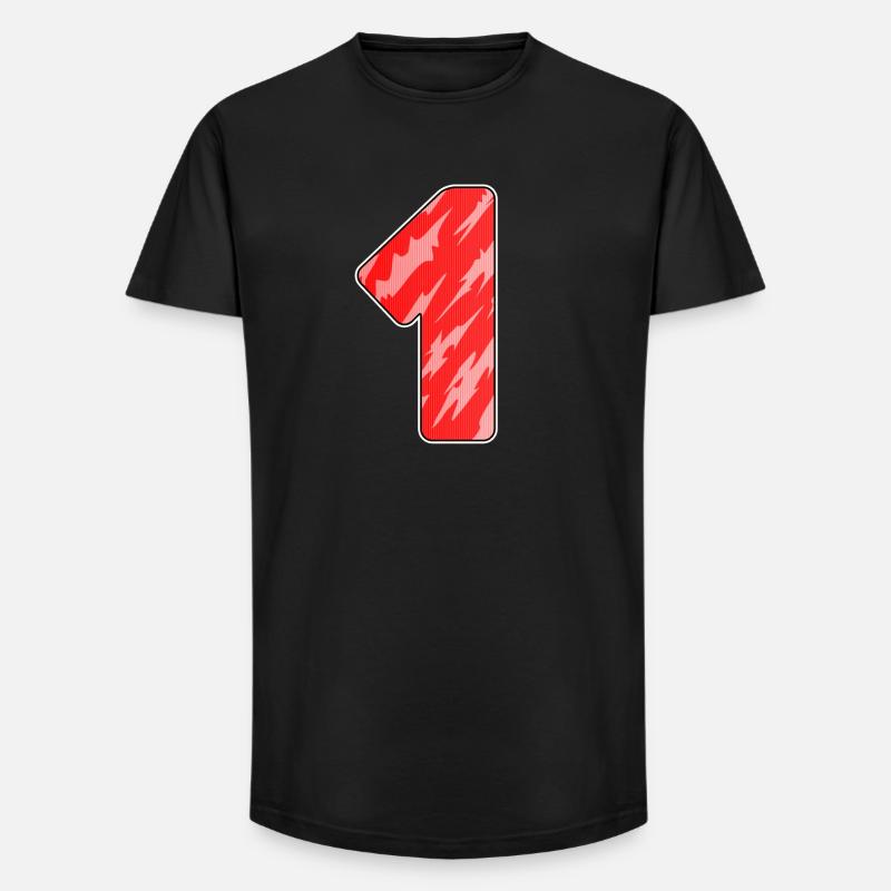Number 1 Red Pattern - First - Long Fit Men's T-Shirt - black