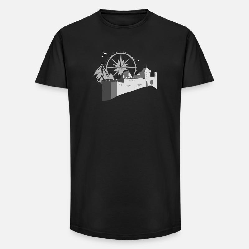 Burg mit Kompass - Long Fit Männer T-Shirt - Schwarz