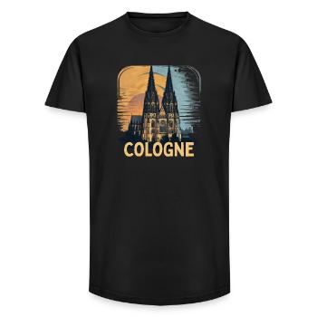 Cathédrale de Cologne Silhouette vintage de Cologne Horizon de Cologne - T-shirt coupe longue homme - noir - Devant - AI Model Male 185 light (185cm)