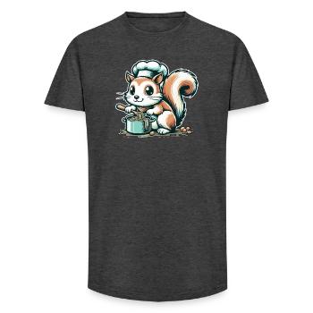 Mignon écureuil de dessin animé cuisinant des spaghettis - T-shirt coupe longue homme - charbon - Devant - AI Model Male 185 light (185cm)