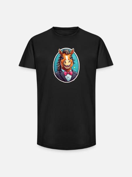 Elegantes Pferd im Anzug - Long Fit Männer T-Shirt - Schwarz
