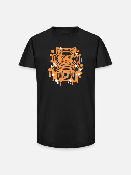 Astronaut Katze - Long Fit Männer T-Shirt - Schwarz