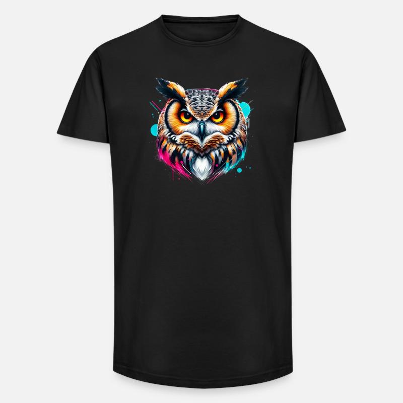 Eule - Long Fit Männer T-Shirt - Schwarz