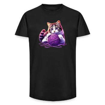 Cat plays with a ball of yarn - Long Fit Men's T-Shirt - black - Front - AI Model Male 185 light (185cm)