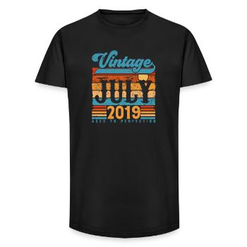 Juillet 2019, Cadeau Anniversaire juillet 2019. - T-shirt coupe longue homme - noir - Devant - AI Model Male 185 light (185cm)