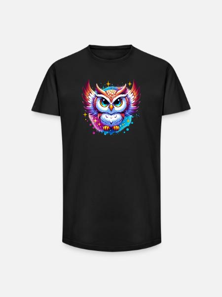 Eule - Long Fit Männer T-Shirt - Schwarz