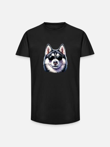 Cool husky with sunglasses - Long Fit Men's T-Shirt - black