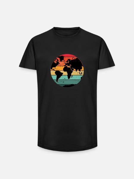 Buntes Retro-Weltkartendesign - Long Fit Männer T-Shirt - Schwarz