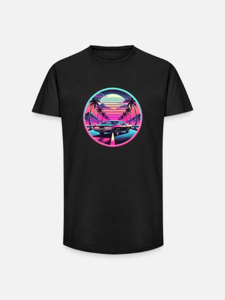 Retro Sunset Muscle Car Driving - Long Fit Men's T-Shirt - black