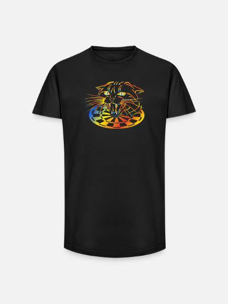 Dart Regenbogenkatze Neonkunst - Long Fit Männer T-Shirt - Schwarz