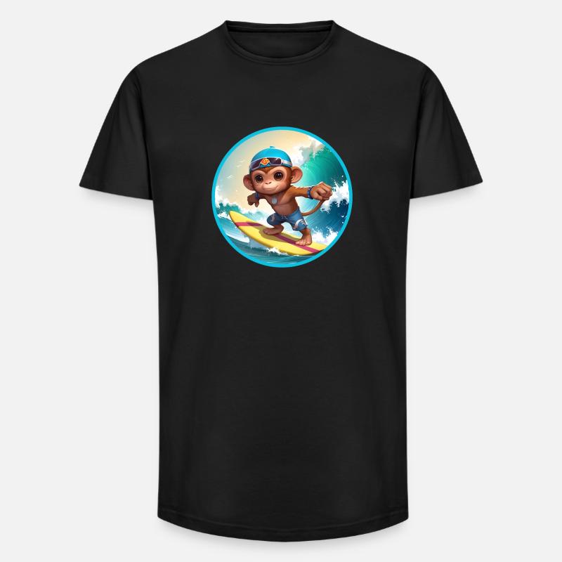 Fröhlicher surfender Affe - Long Fit Männer T-Shirt - Schwarz