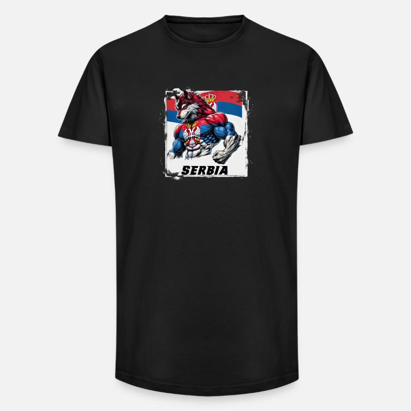 Serbien Wolf Flaggen Design - Long Fit Männer T-Shirt - Schwarz