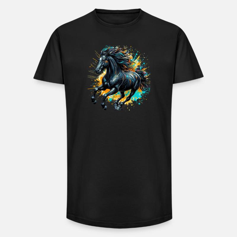 Pferd - Long Fit Männer T-Shirt - Schwarz