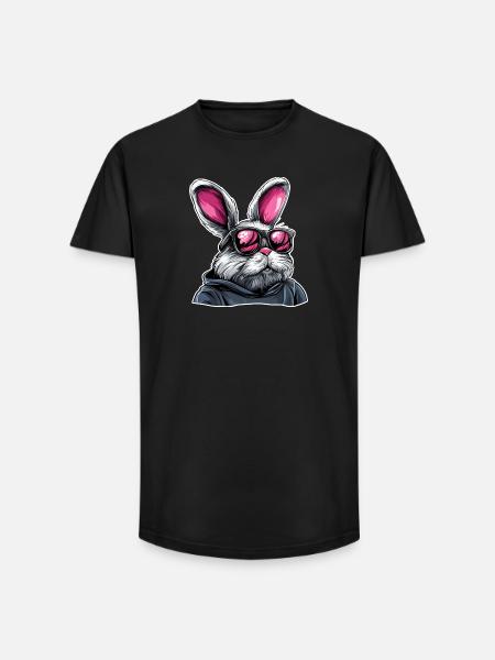 Neon Sunglasses Bunny in Hoodie - Long Fit Men's T-Shirt - black