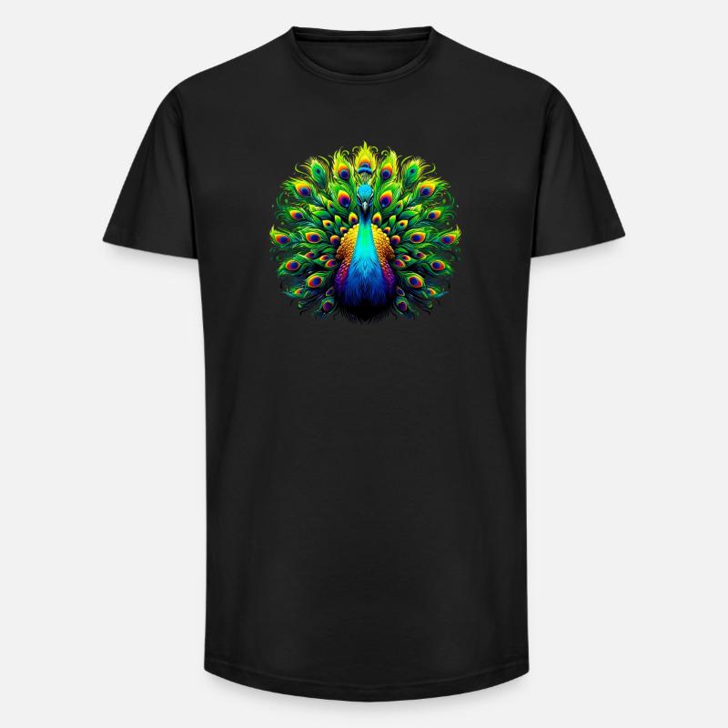 Pfau - Long Fit Männer T-Shirt - Schwarz