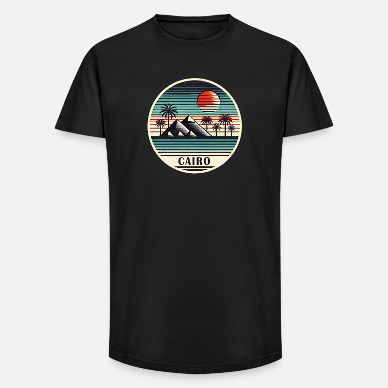 Le Caire, Égypte, Pyramides, Désert - T-shirt coupe longue homme - noir
