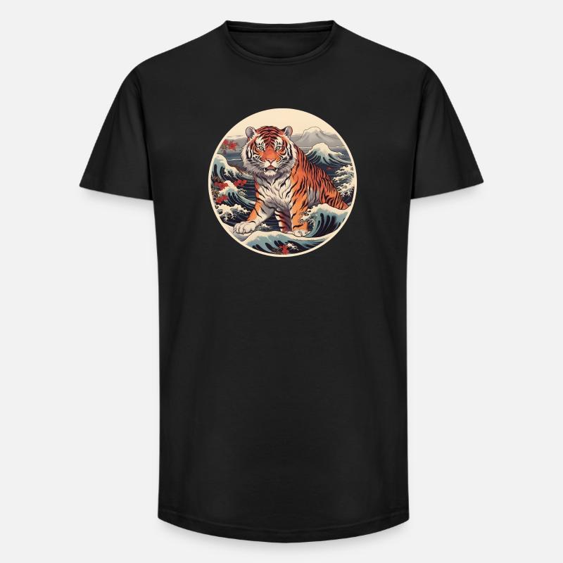 Tigerwelle Ukiyo-e Hokusai - Long Fit Männer T-Shirt - Schwarz